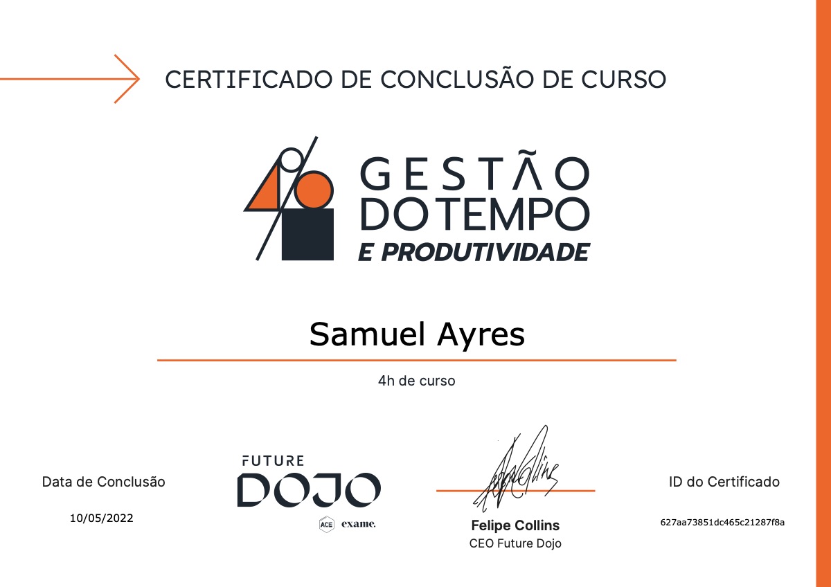 Certificado de Gestão do Tempo e Produtividade