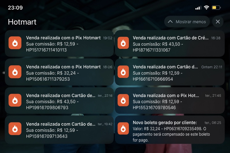 Notificações de venda da Hotmart no celular